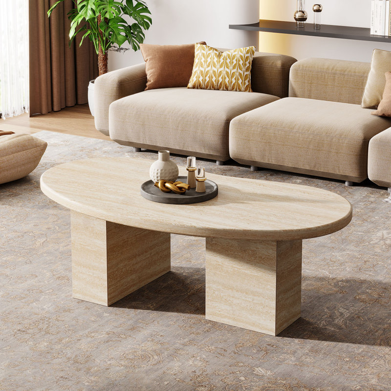 Gracie Oaks 45.3" Oval Coffee Table, All-Wood, Oak | Wayfair